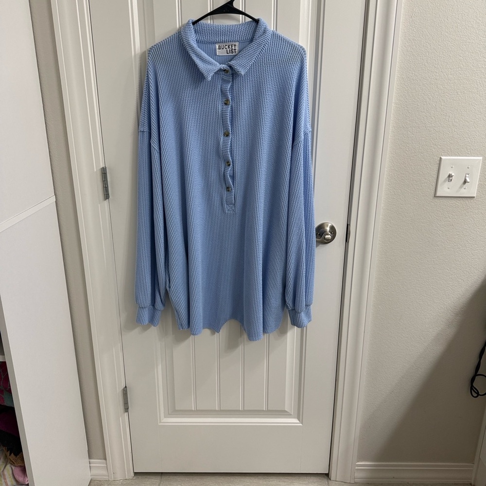 Blue Button-Up Long Sleeve Romper